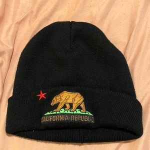 California Republic brown bear black beanie